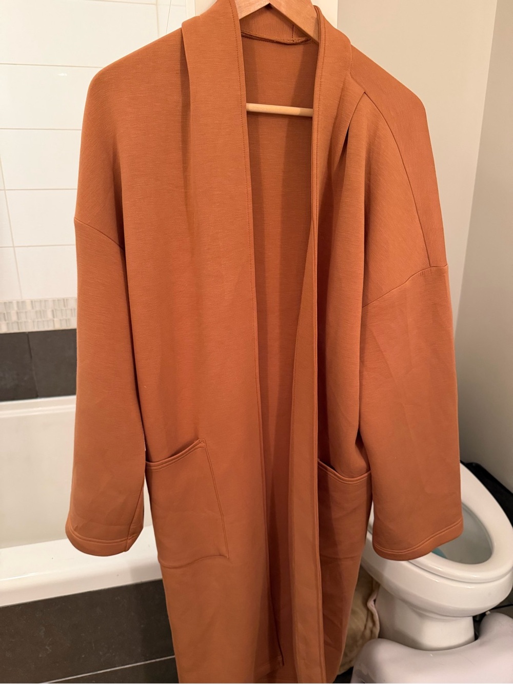 Leze The Label Terracotta Open-Front Longline Cape